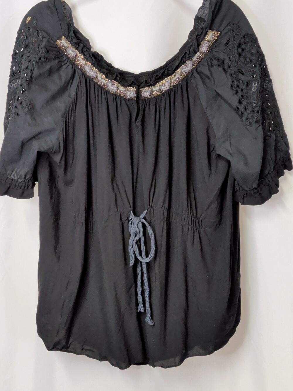 Black Boho short sleeve with lace and sequins XXL